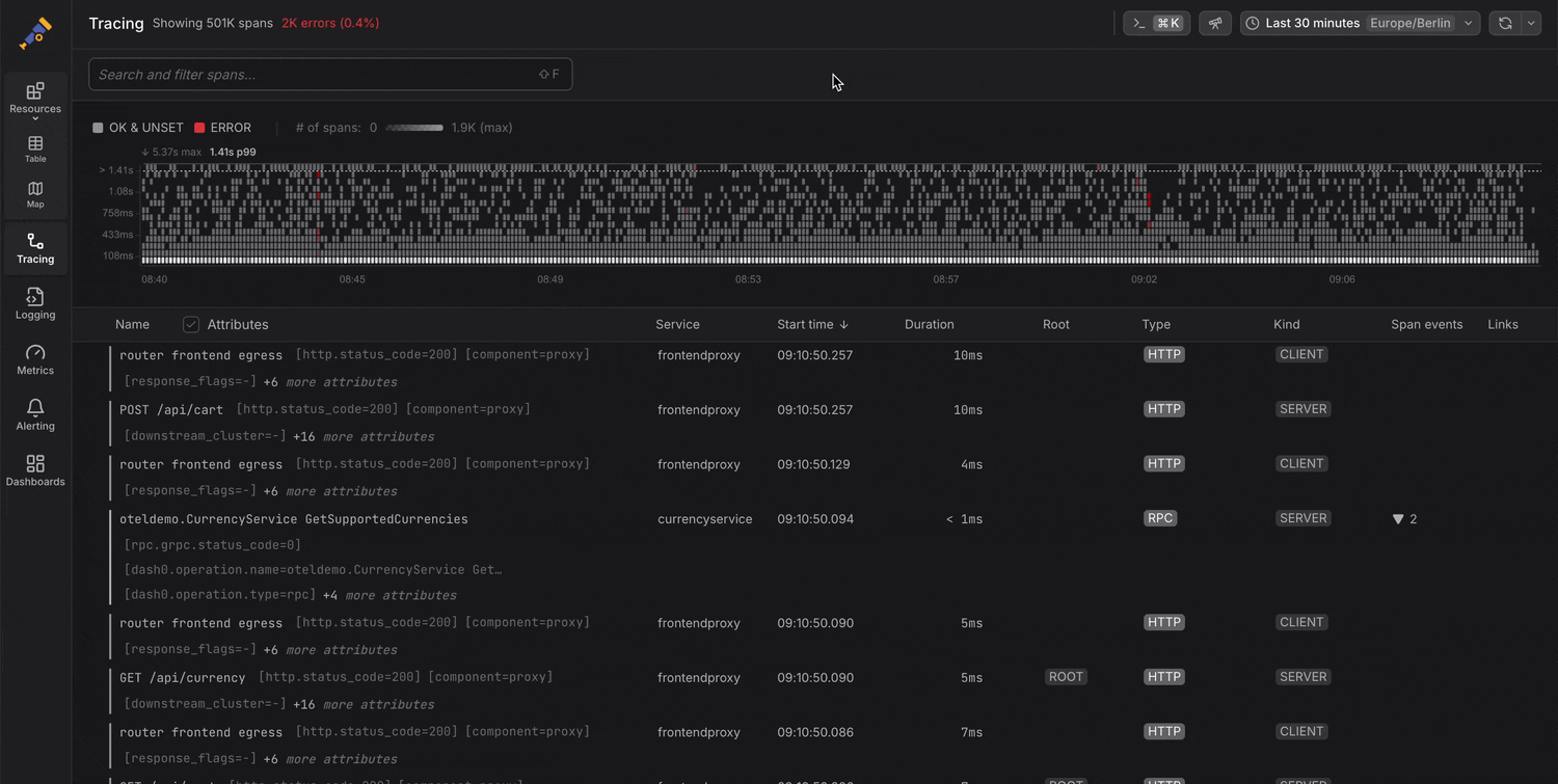 Gif showing the new filtering interaction within tracing