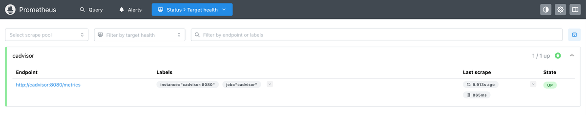 Prometheus showing that cAdvisor is being scraped successfully