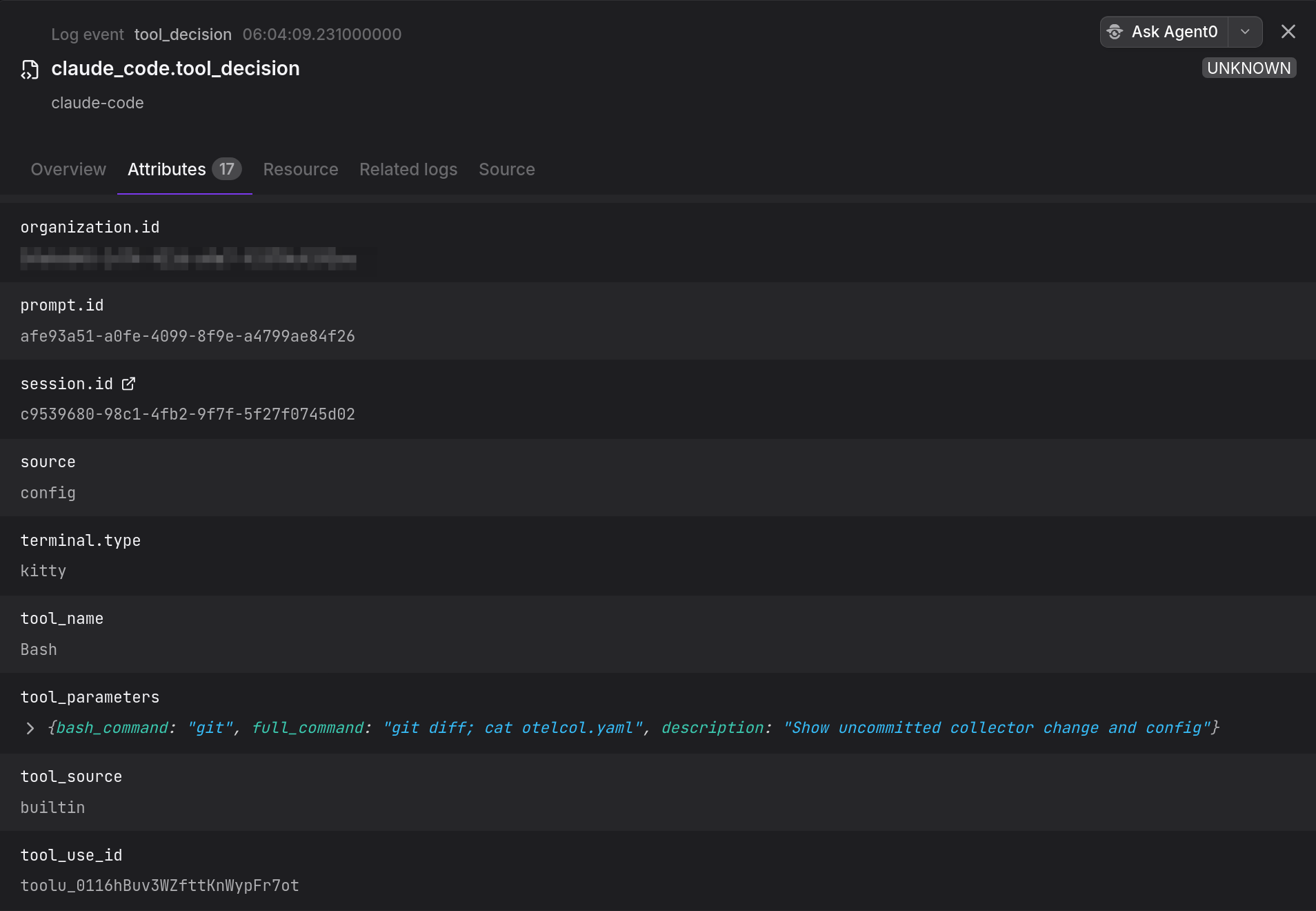 Claude Code OpenTelemetry log attributes in Dash0