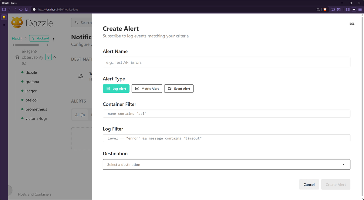 Dozzle alerts