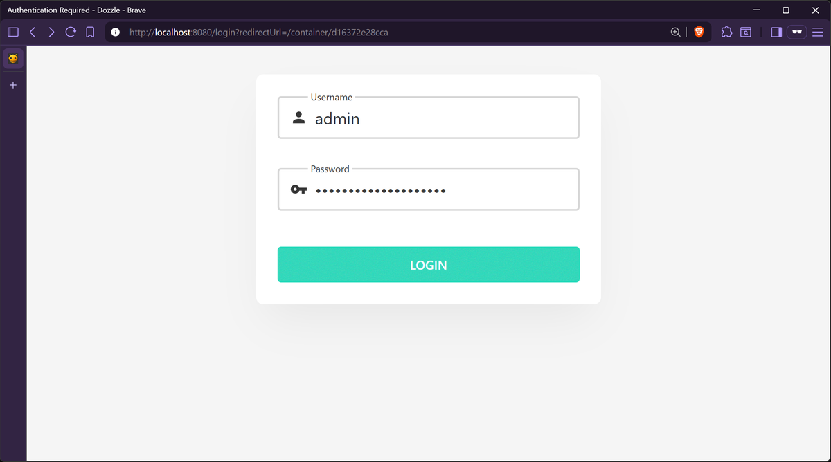 Dozzle login screen