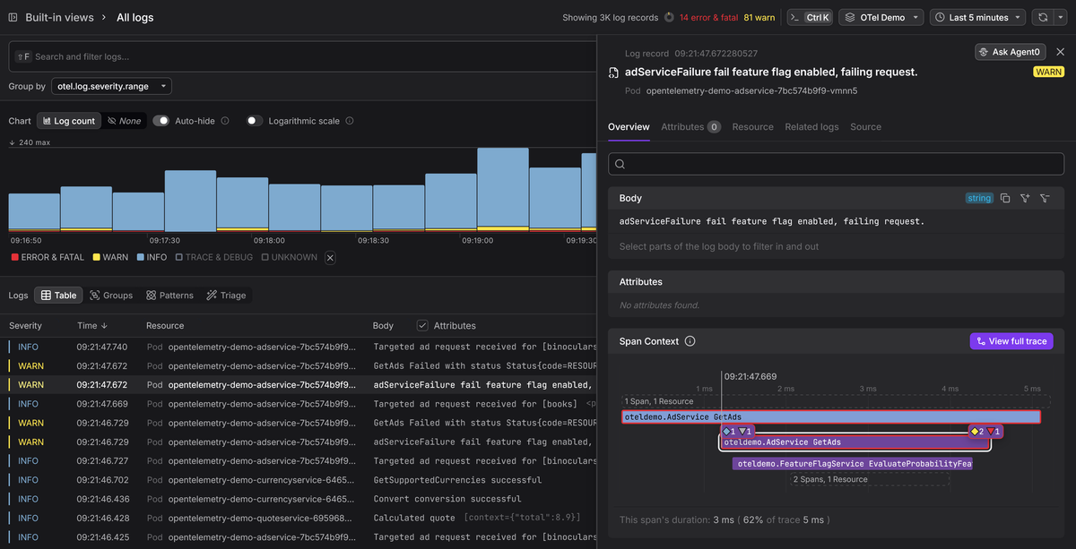 Dash0 logging interface