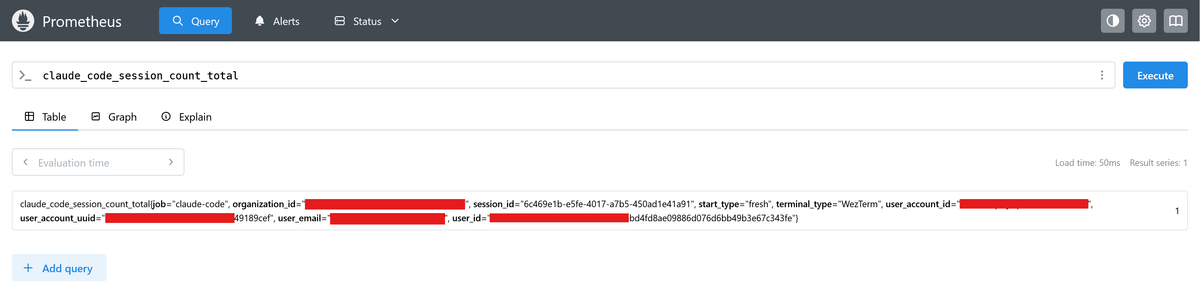 Claude Code metrics in Prometheus