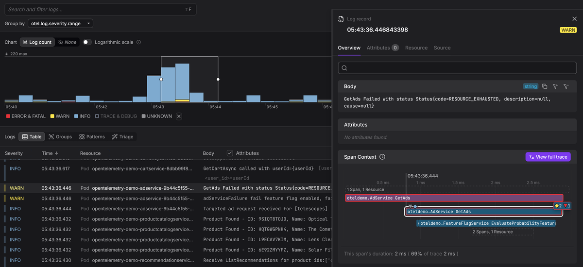 Dash0 log-trace integration