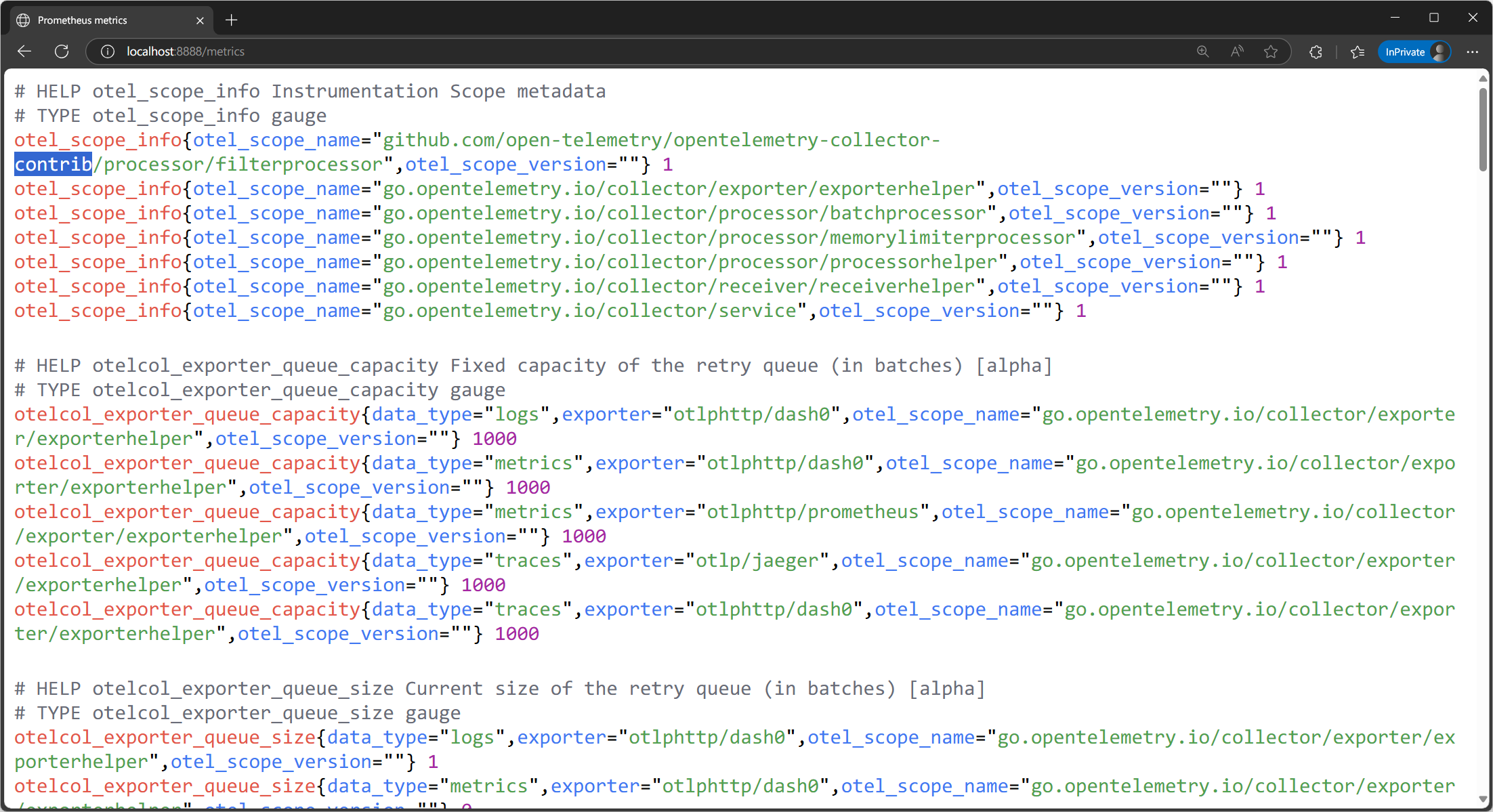 OpenTelemetry collector metrics