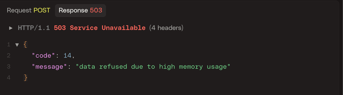 A retryable failure response from the OpenTelemetry Collector