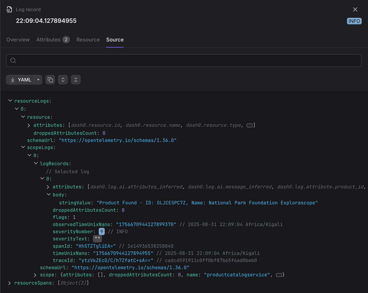 You can see and export the raw data in Dash0