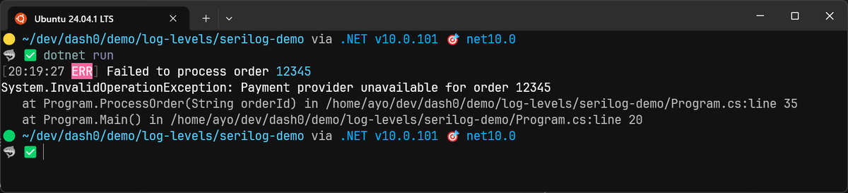Logging exceptions with Serilog
