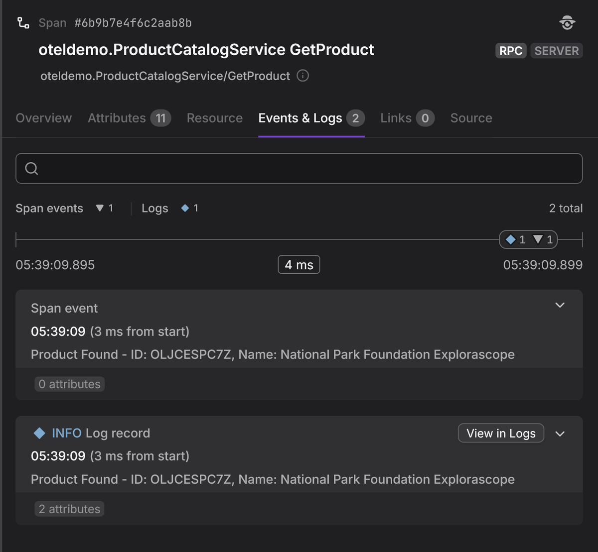 Span events and Logs in Dash0