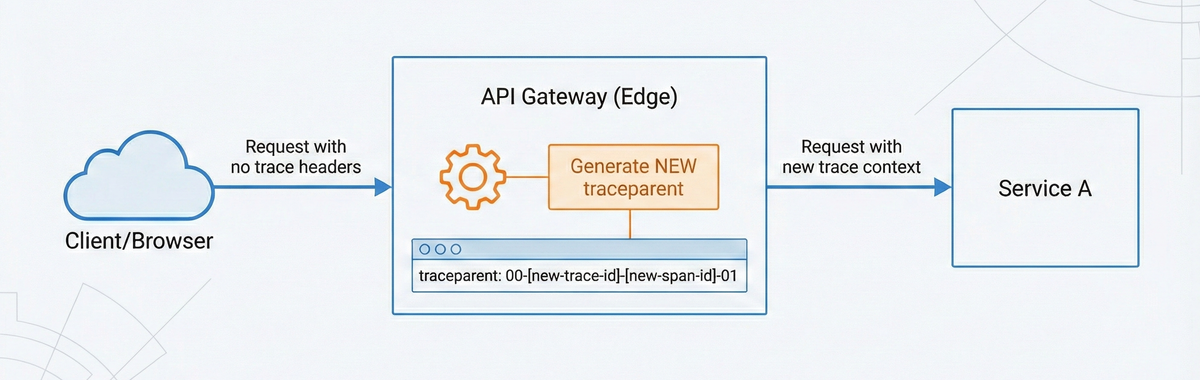 A new trace context begins at the first component
