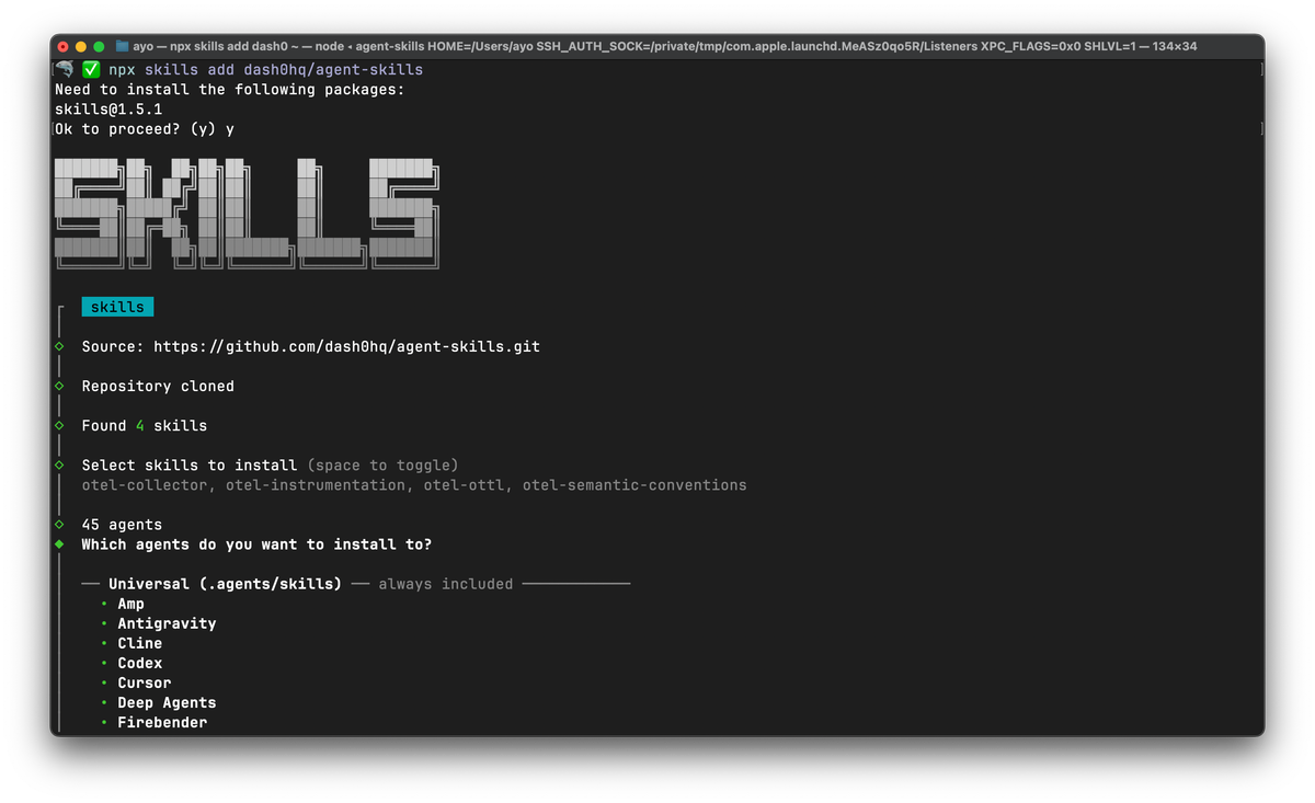 Dash0 agent skills installation