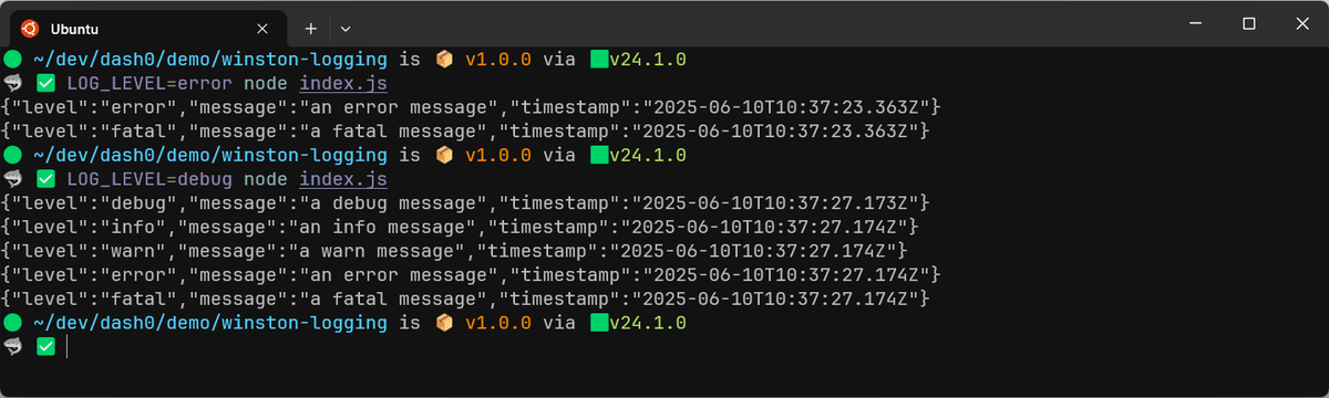 Changing Winston log level in Node.js