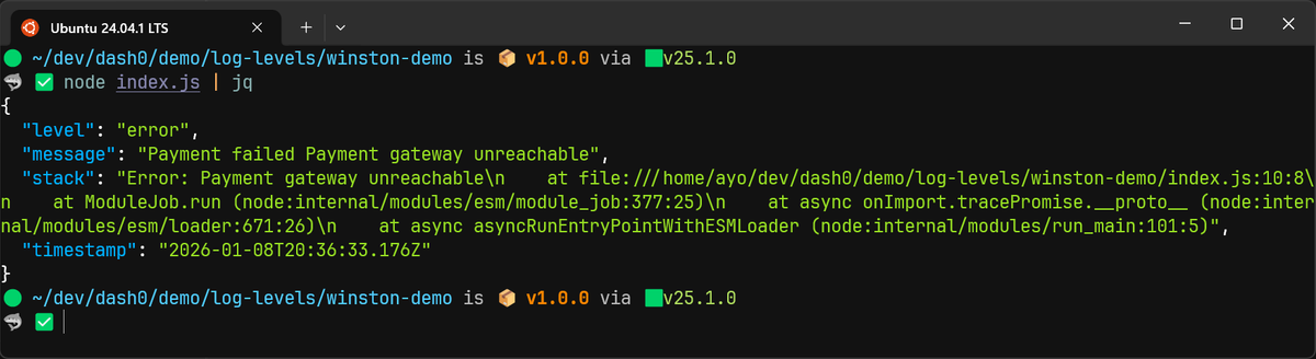 Logging error objects in Winston