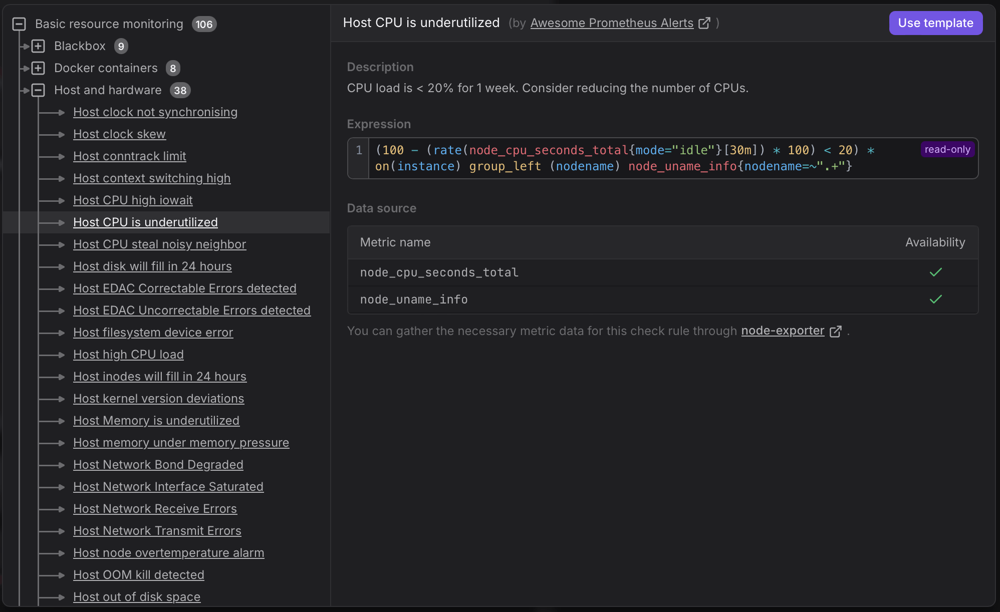 Create check rule templates by using awesome prometheus alerts