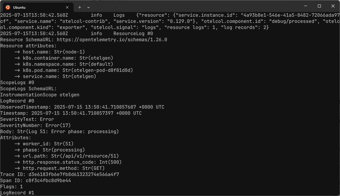 OpenTelemetry Collector debug exporter log output