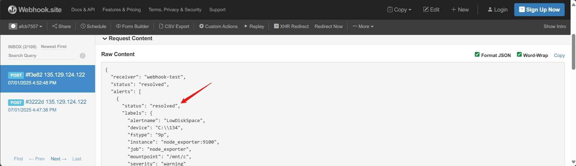Alertmanager sends a resolved notification