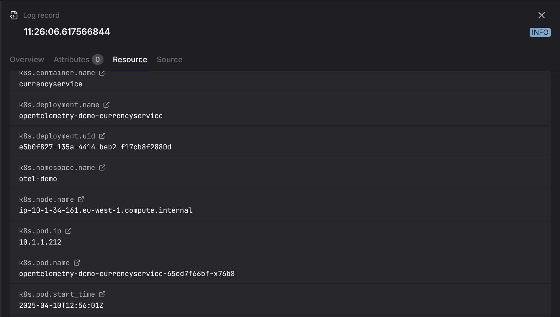 Resource attributes in Dash0