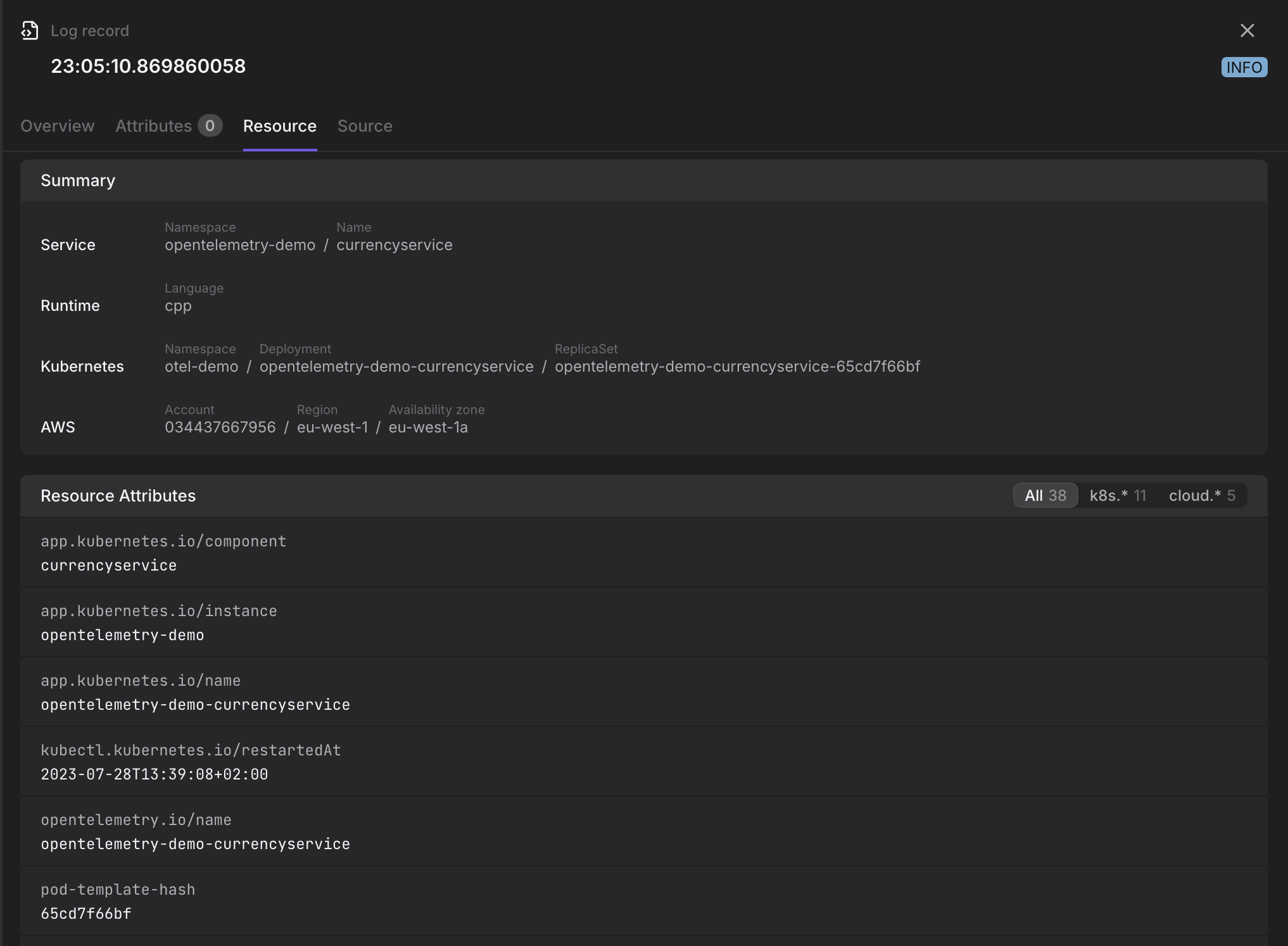 Resource attributes in Dash0