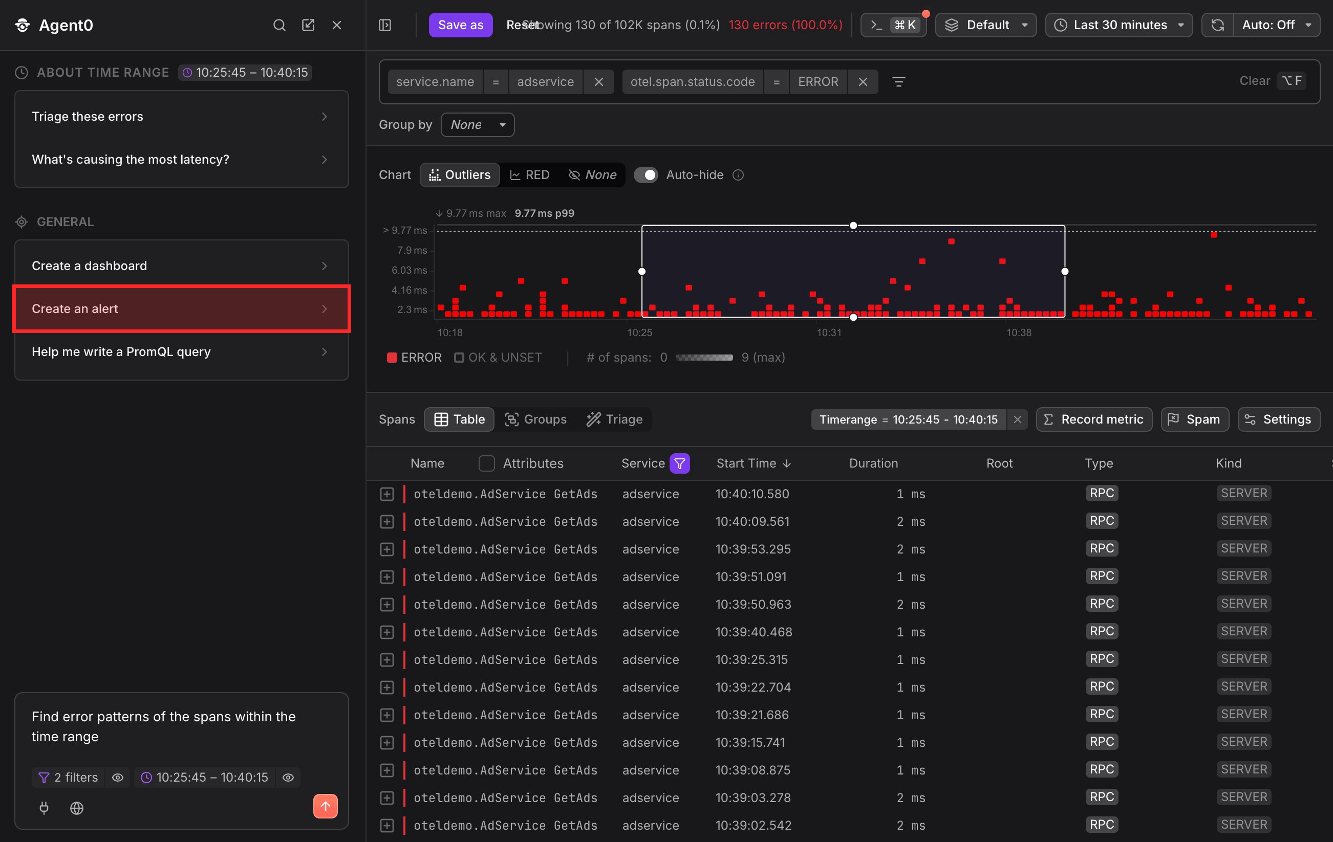 Create an alert from filtered data