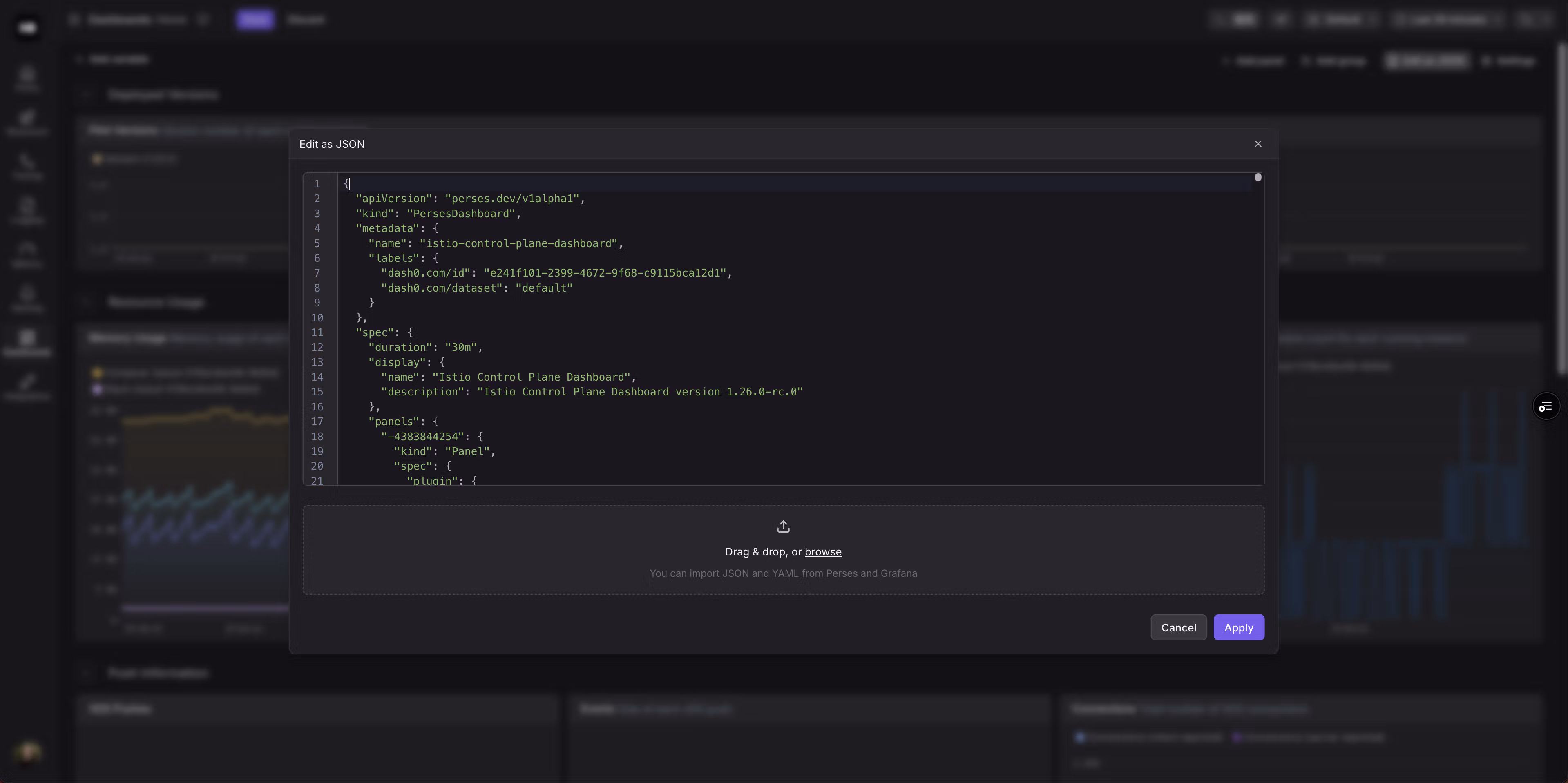 Edit as JSON dialog
