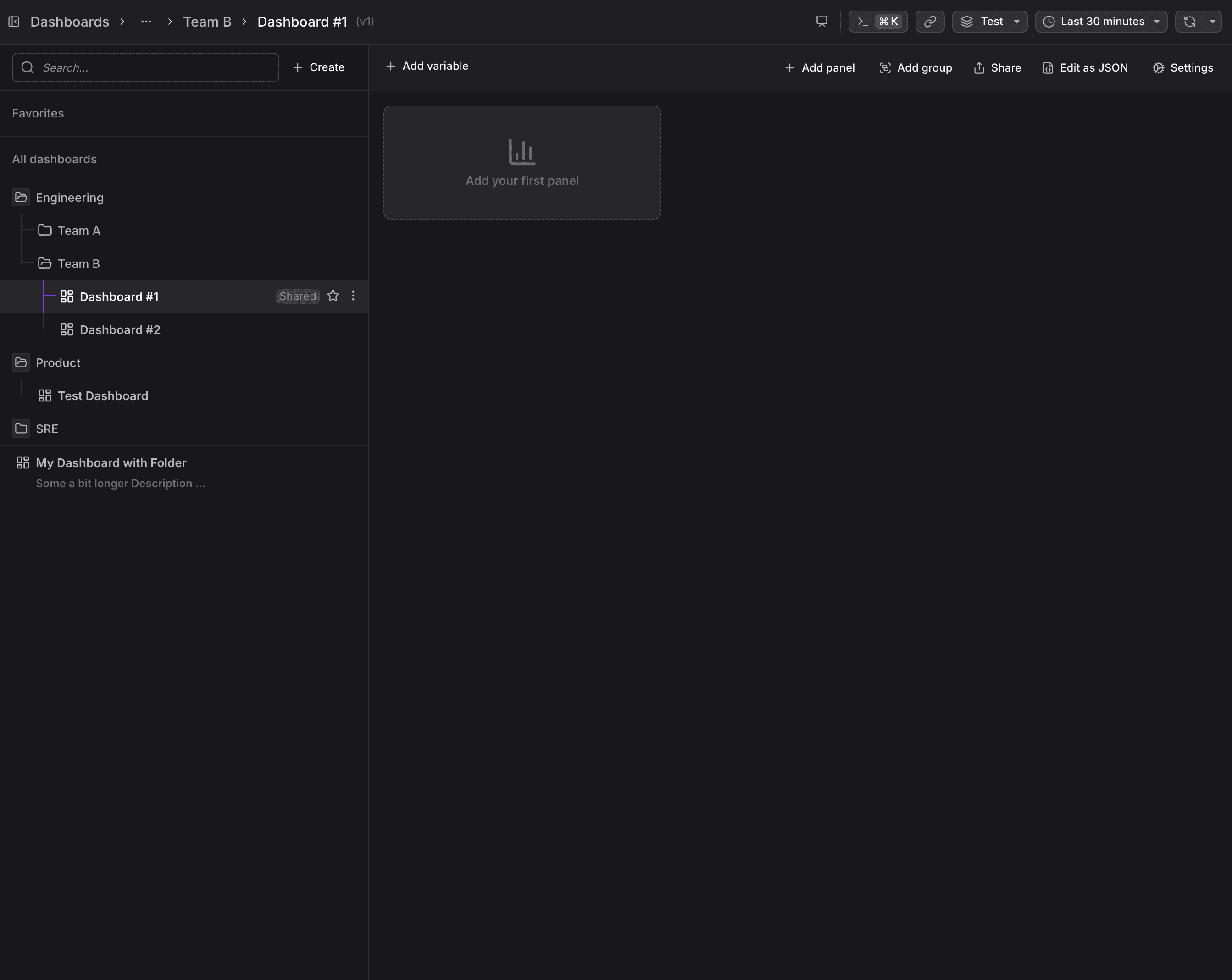 Dashboard list with folders