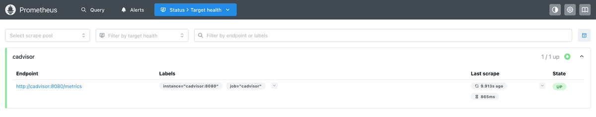 Prometheus showing that cAdvisor is being scraped successfully