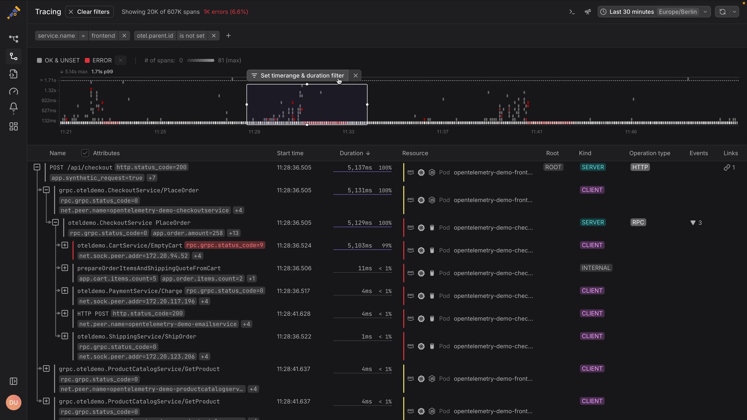 Dash0 trace view