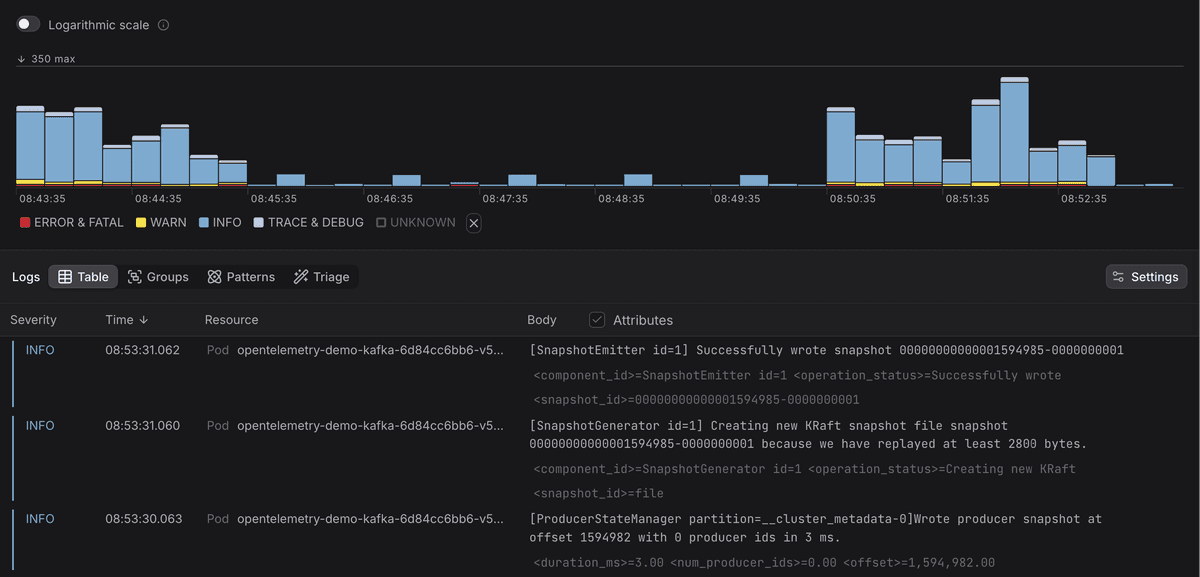 Dash0 log view