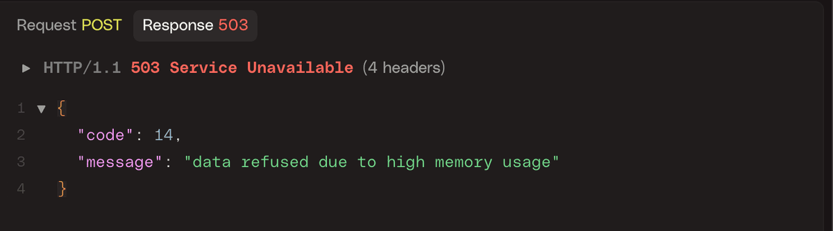 A retryable failure response from the OpenTelemetry Collector