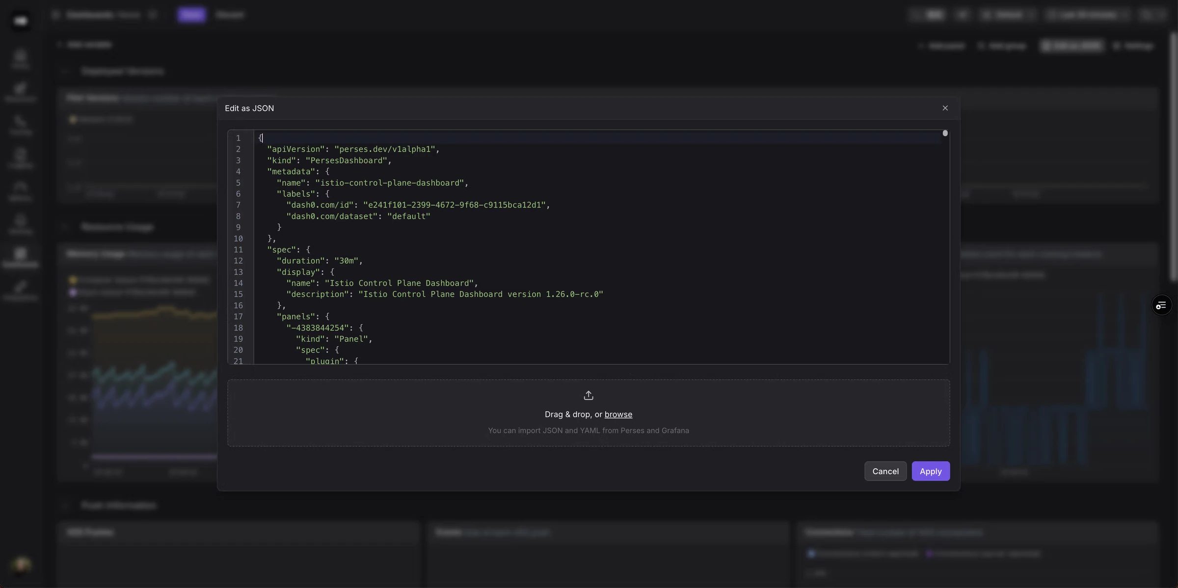 Edit as JSON dialog
