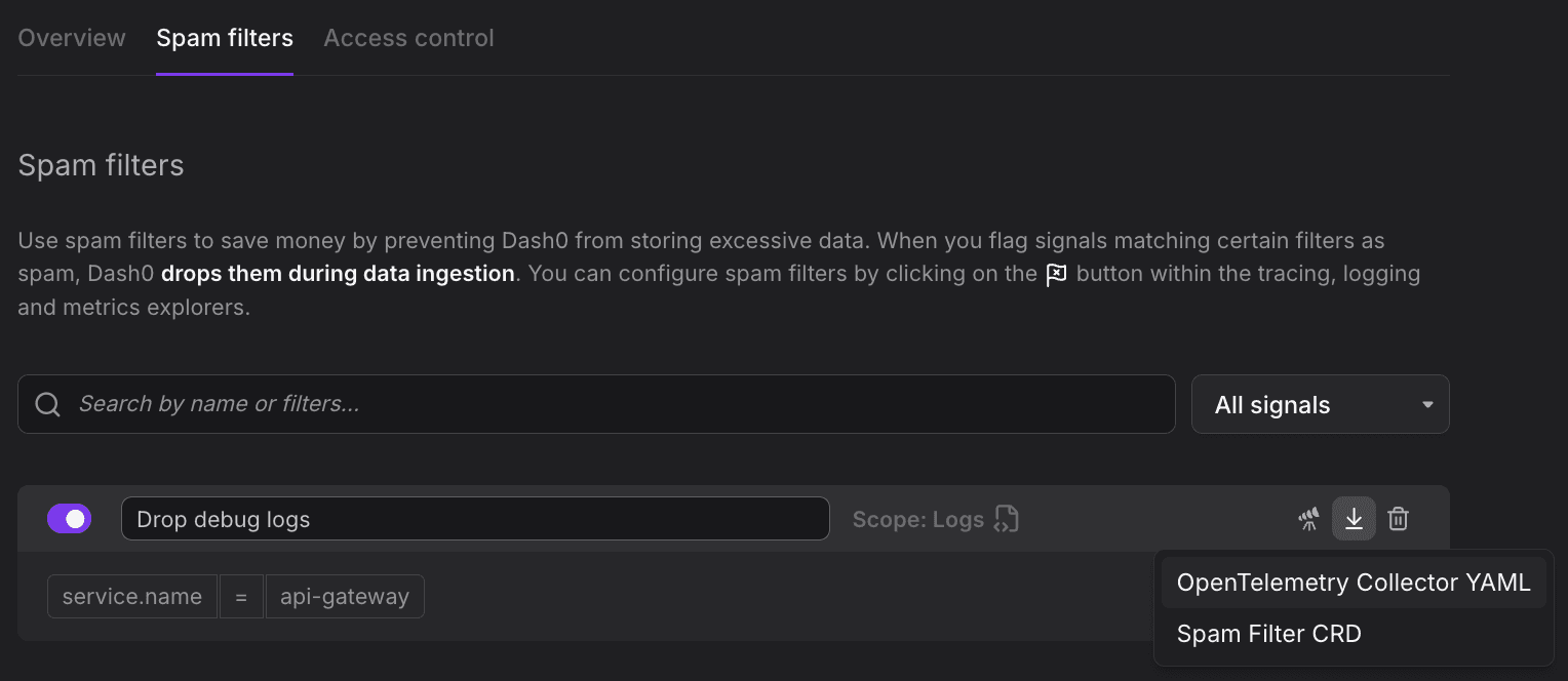 Export spam filter