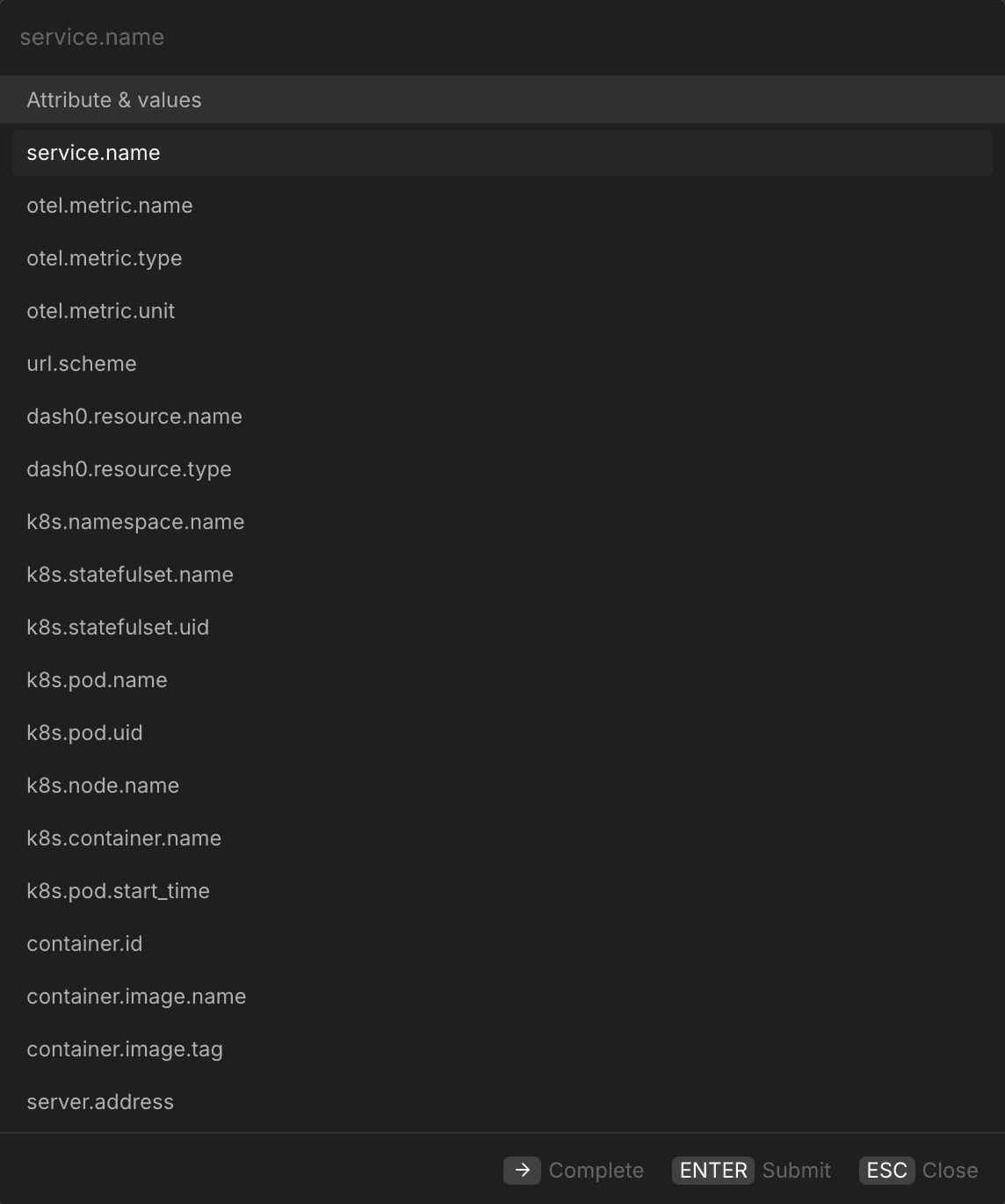 Query Builder Metrics tab showing the split by picker with available attributes