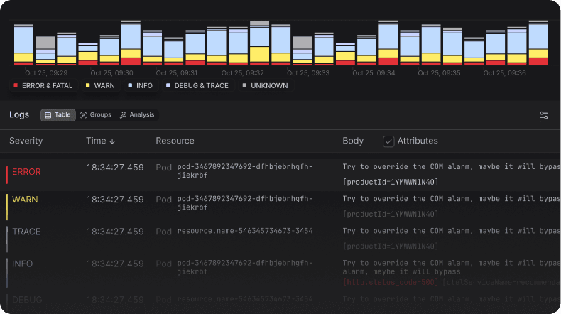 Instant log filtering and search