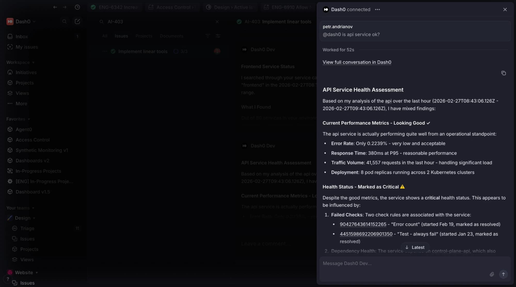 Follow the investigation live including tool execution steps and reasoning progress