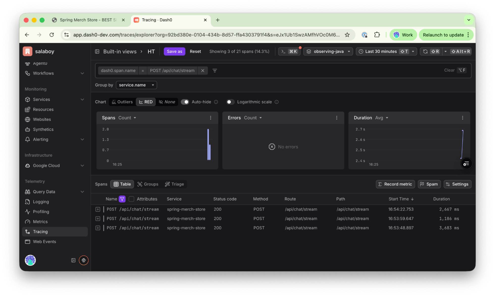 Exploring your application in Dash0