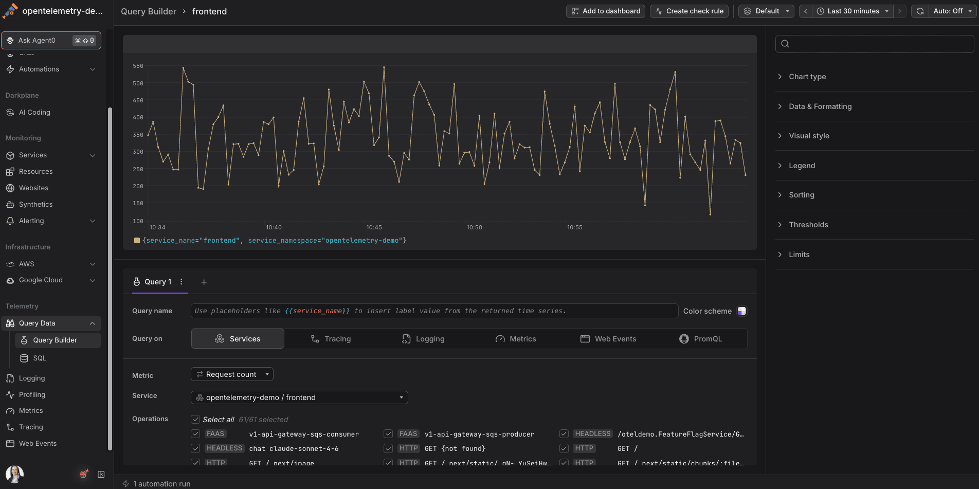 Visual query builder in action.