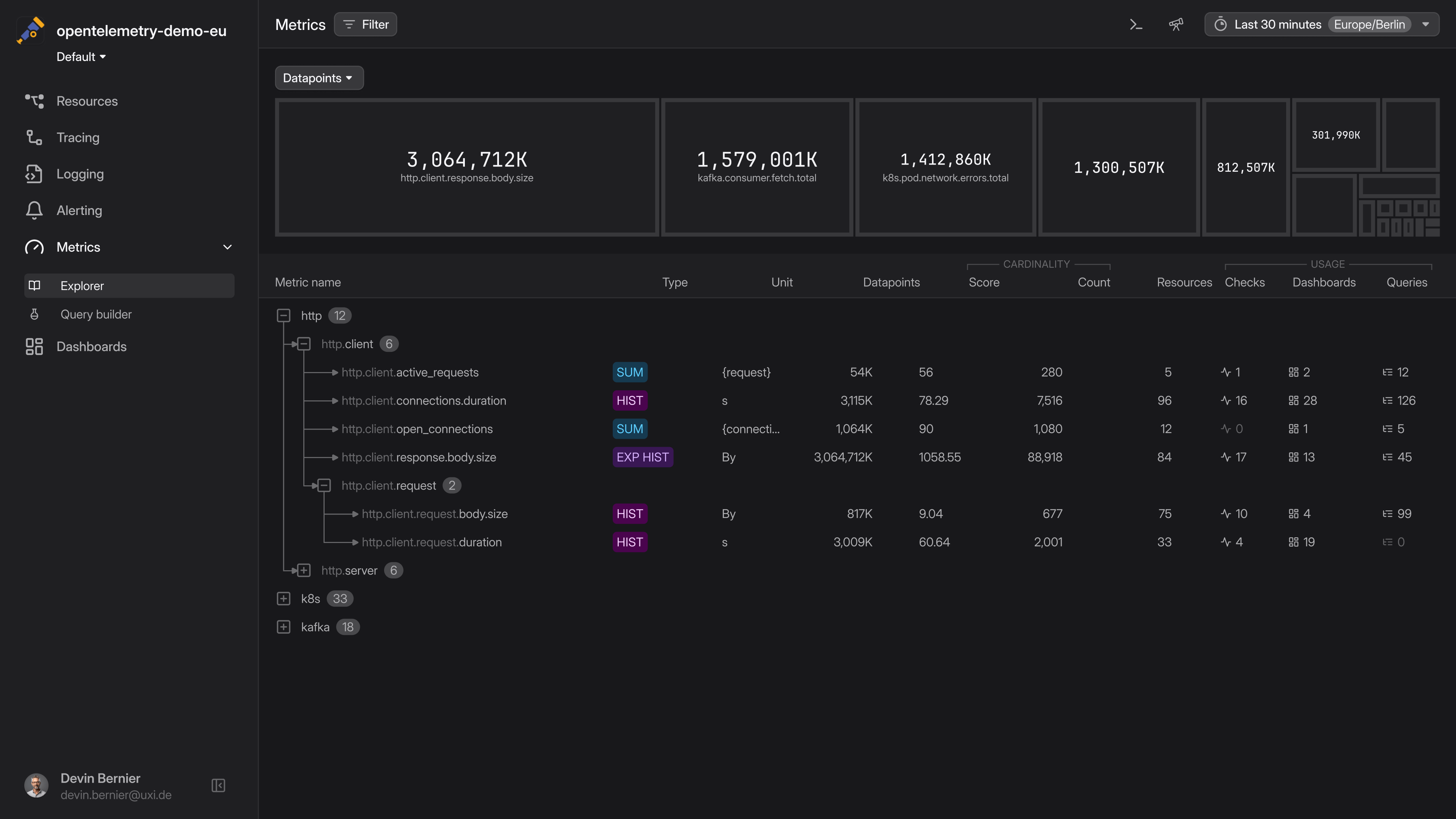 Dash0 metric explorer.