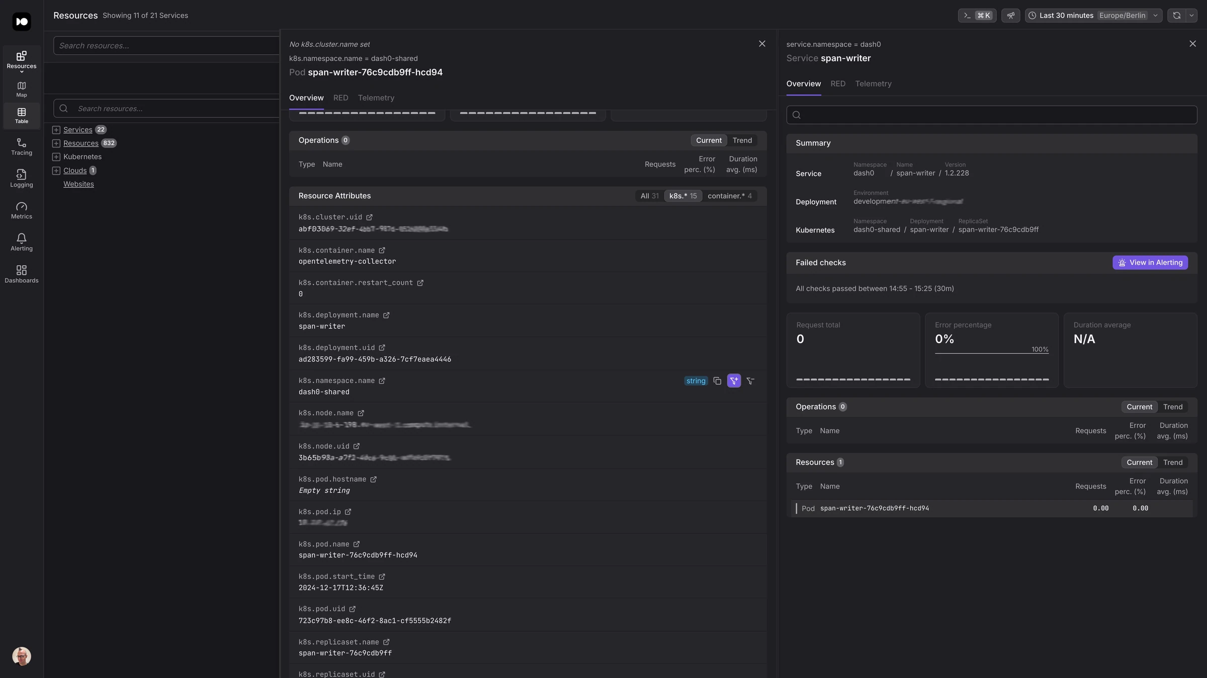 A pod resource with rich Kubernetes resource attributes