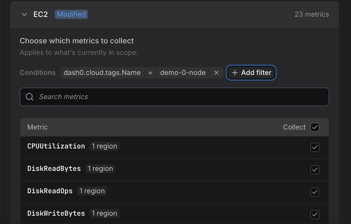 EC2 namespace scoped by the condition dash0.cloud.tags.Name = demo-0-node
