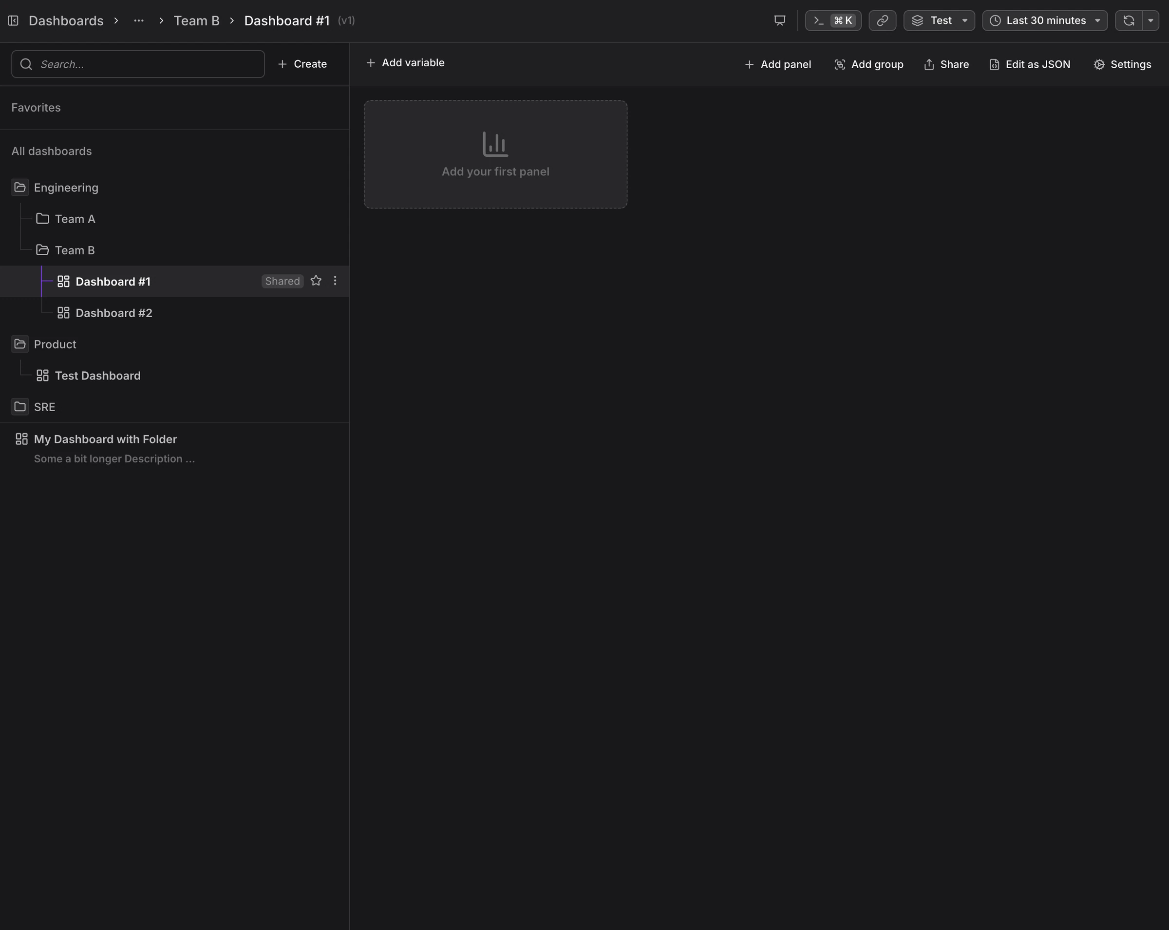 Dashboard list with folders