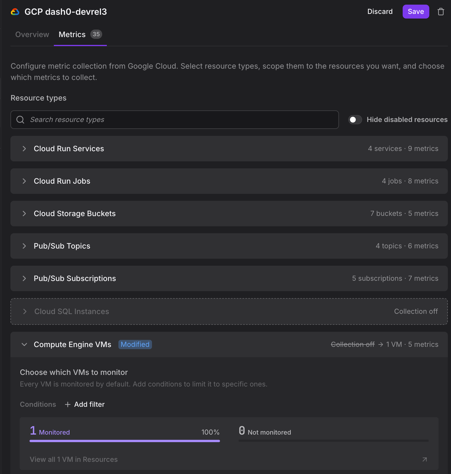 gcp integration settings