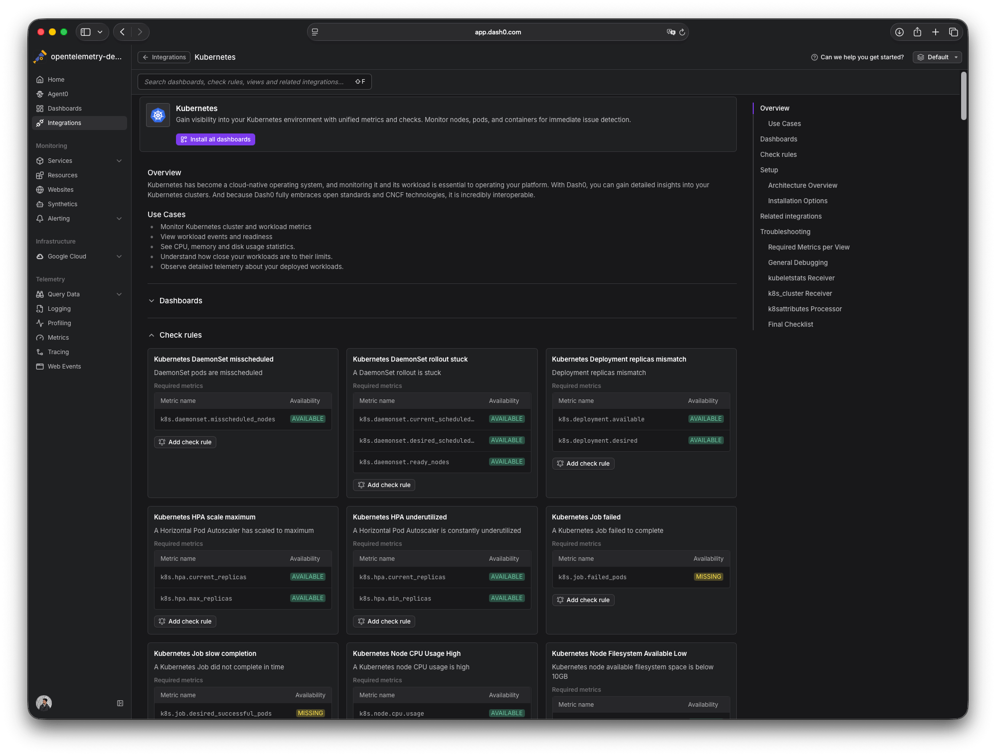 pre-built check rules for k8s