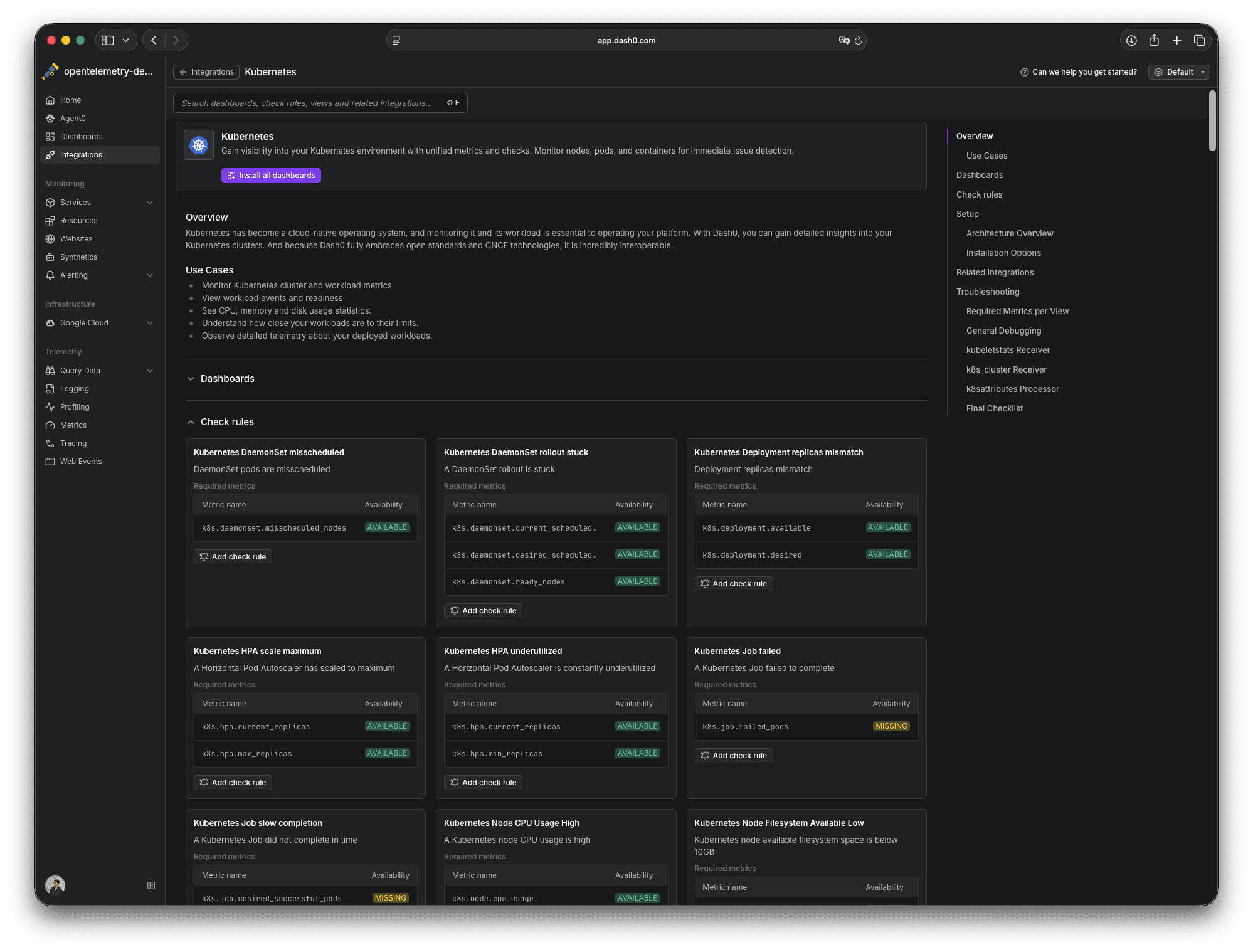 pre-built check rules for k8s