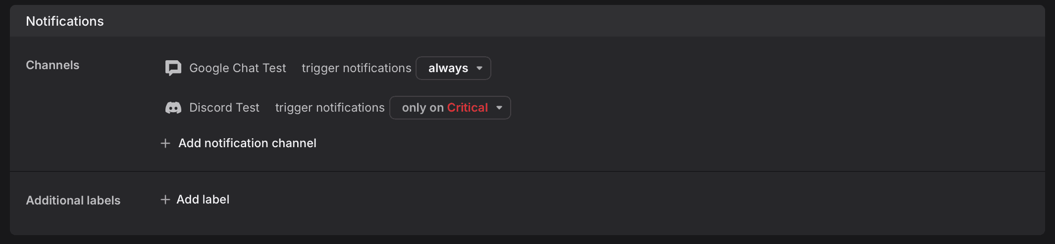 Configure Notification channel in check rules or synthetic checks