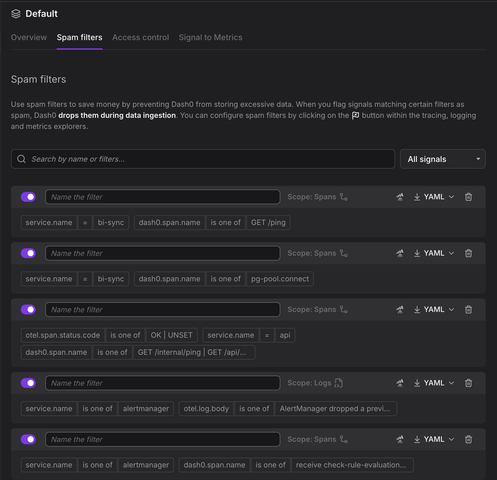 A screenshot of the new Spam Filters UI