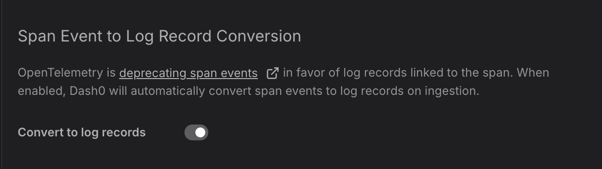 The setting in Datasets to turn on the conversion