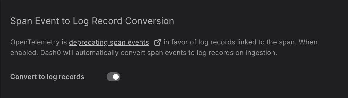 The setting in Datasets to turn on the conversion