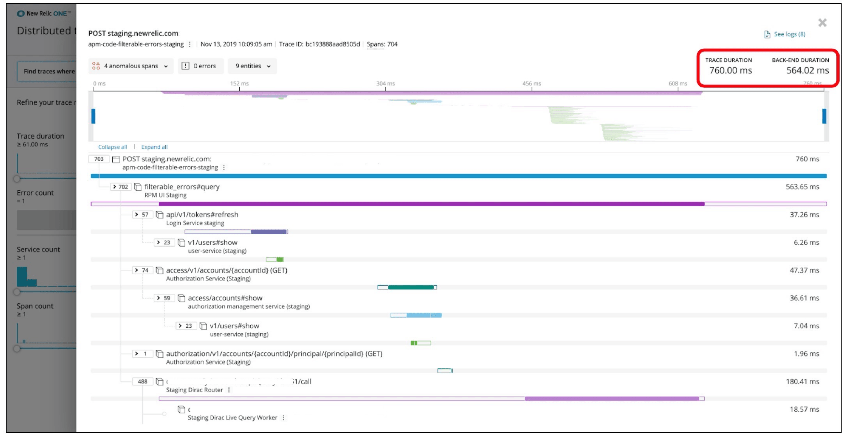 NewRelic distributed tracing