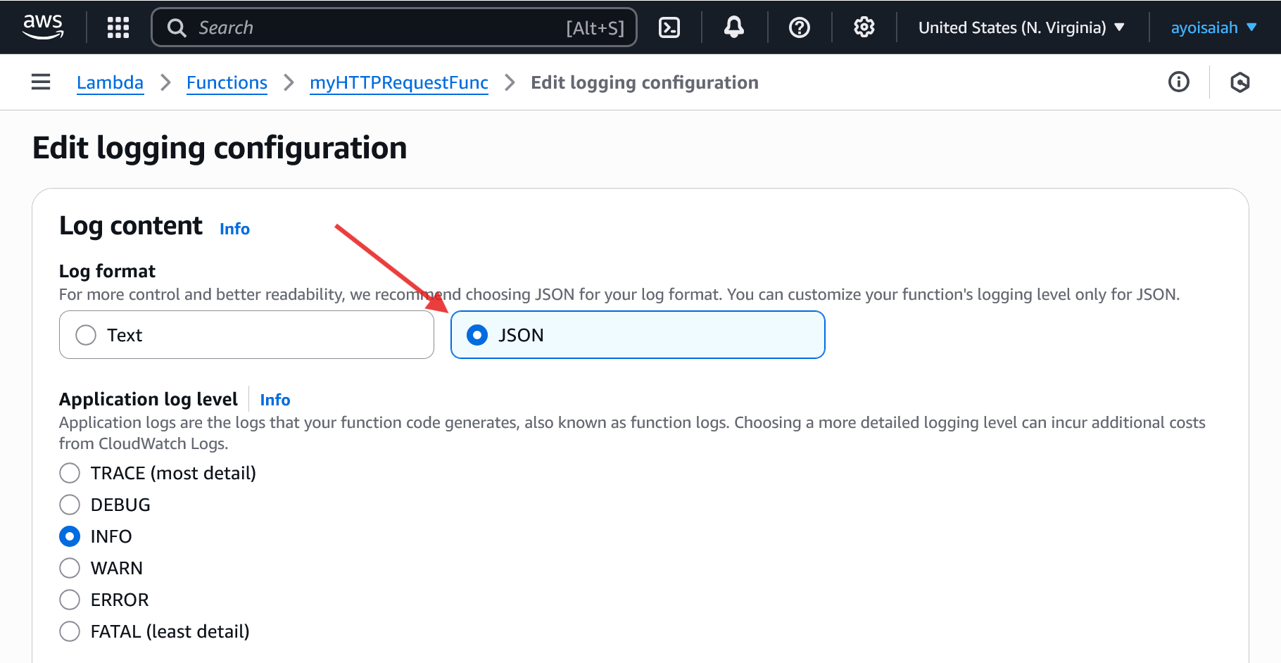 Configuring JSON logging in AWS Lambda