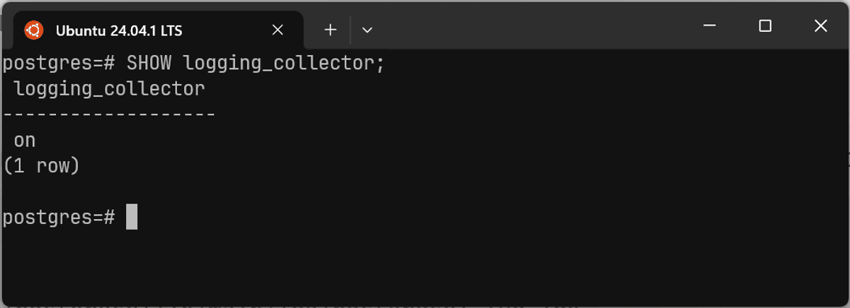 The PostgreSQL logging_collector set to on